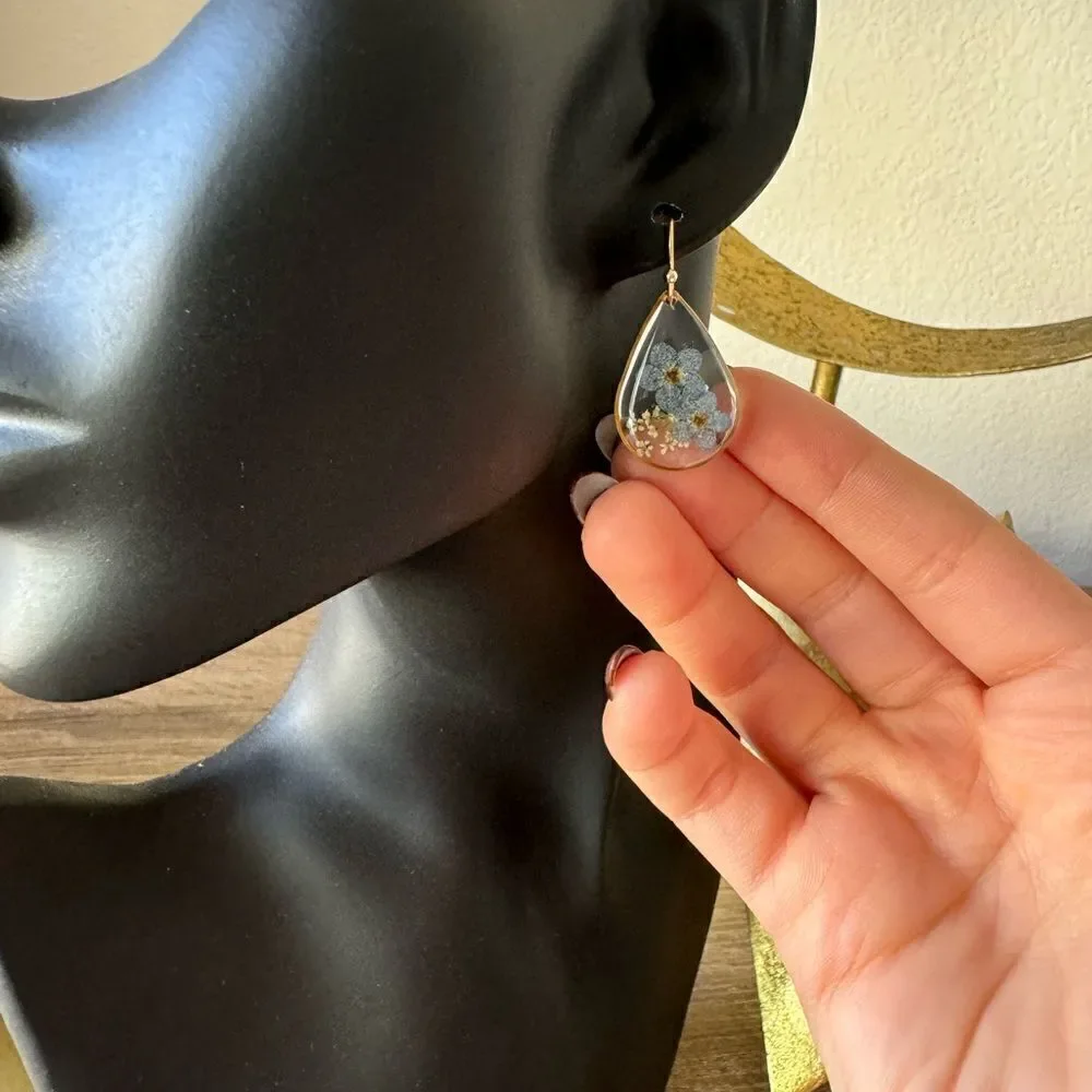 Dried blue earrings A942 - Picture 4 of 4